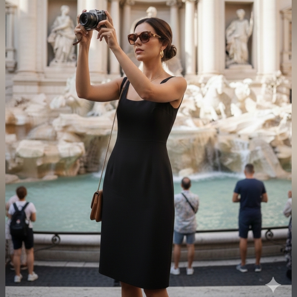 Dolce & Gabbana black corset top sheath midi dress 46/L